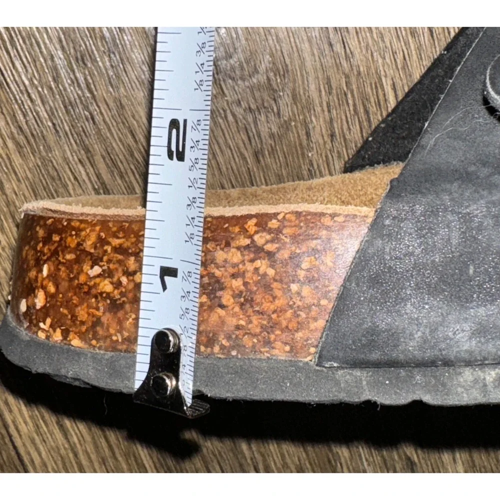 Cork Footbed Sandal Comfort  Boho Slip On Buckle Black Leather Women's 8.5